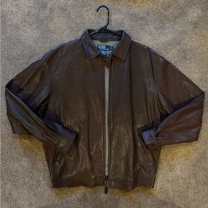 Ralph Lauren Brown Leather Bomber Jacket